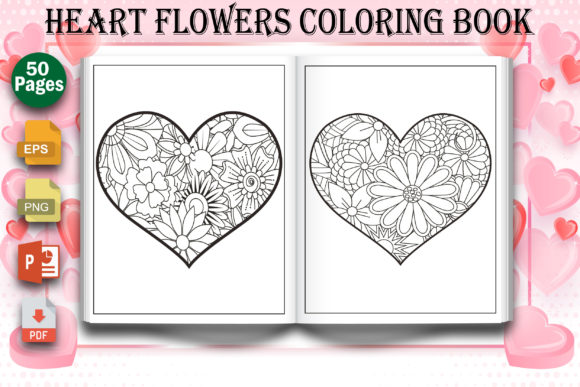 Download Heart Flowers Coloring Book for Adult - Adult Collection