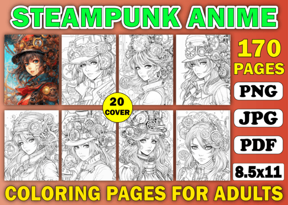 Download Steampunk Anime Coloring Book for Adults - Adult Collection