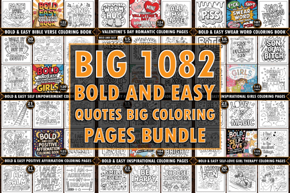 Download ADULT Bold &amp; Easy Quotes Coloring Page Bundle - Adult Collection