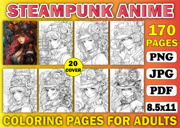 Download Steampunk Anime Coloring Book for Adults - Adult Collection