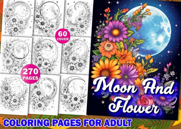 Download Moon and Flower Adult Coloring Pages Kdp - Adult Collection