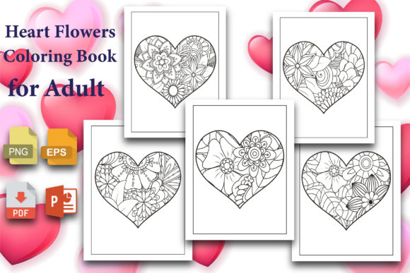 Download Heart Flowers Coloring Book for Adult - Adult Collection