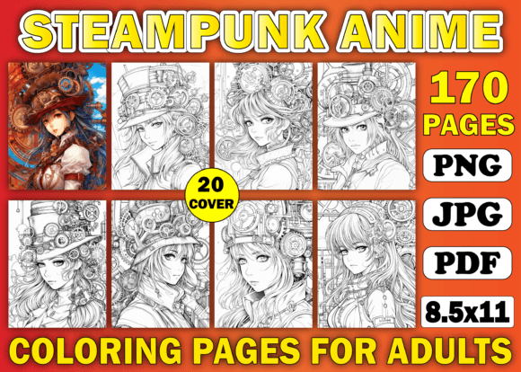 Download Steampunk Anime Coloring Book for Adults - Adult Collection